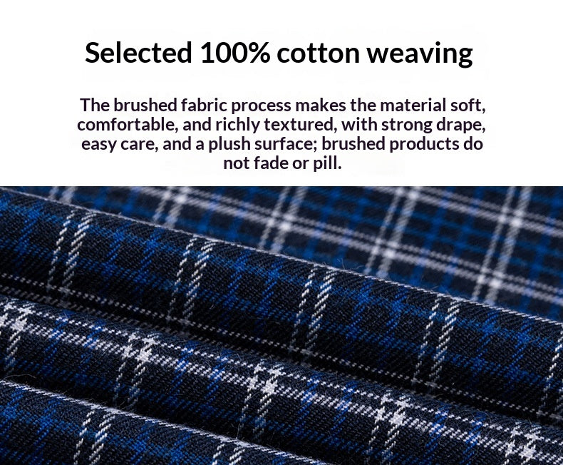 Retro Brushed Long-Sleeve Casual Cotton Plaid Shirt