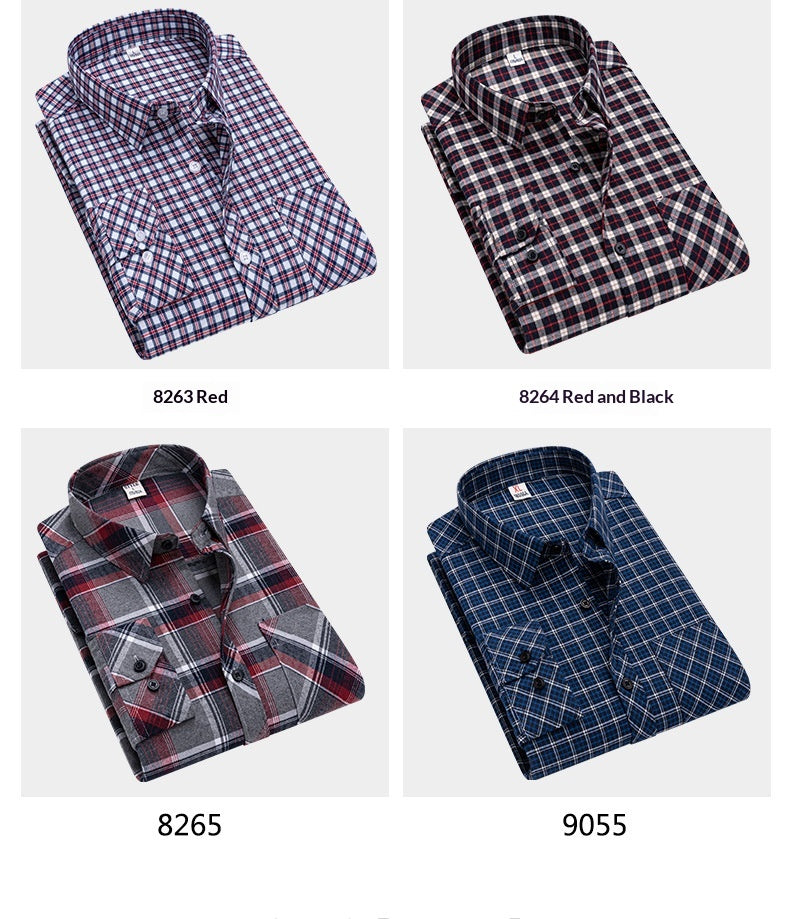 Retro Brushed Long-Sleeve Casual Cotton Plaid Shirt