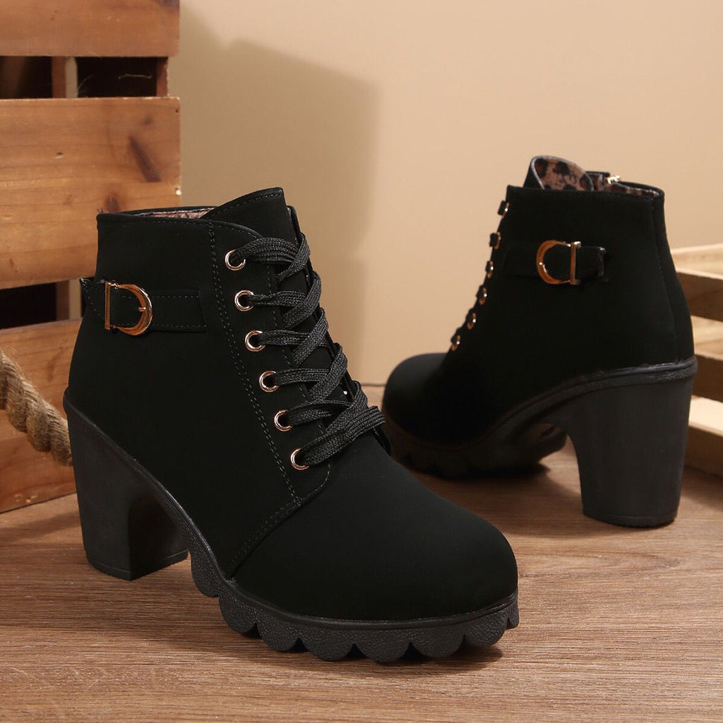 Women’s Cross-Tie Chunky Heel Ankle Boots