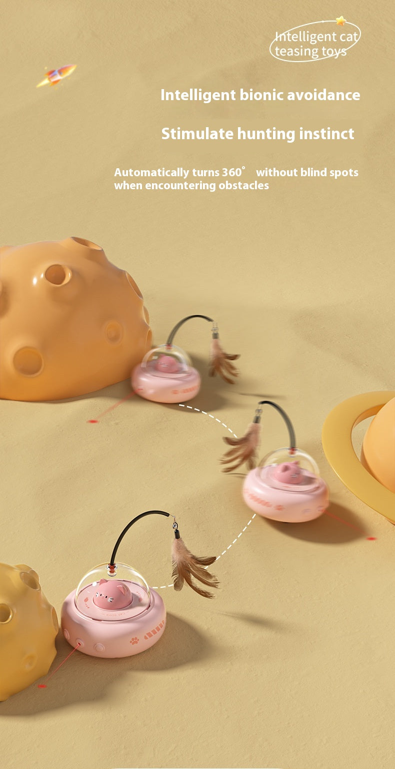 Smart Teaser Cat Toy – Electric UFO Feather Stick with Bell