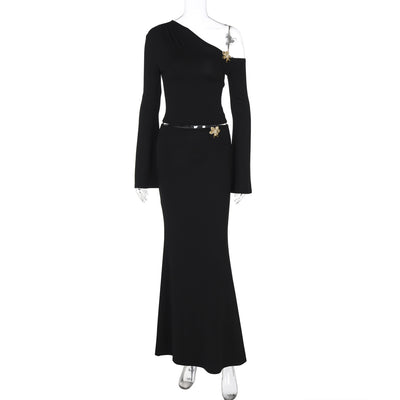 Slim Oblique Shoulder Skirt Suit