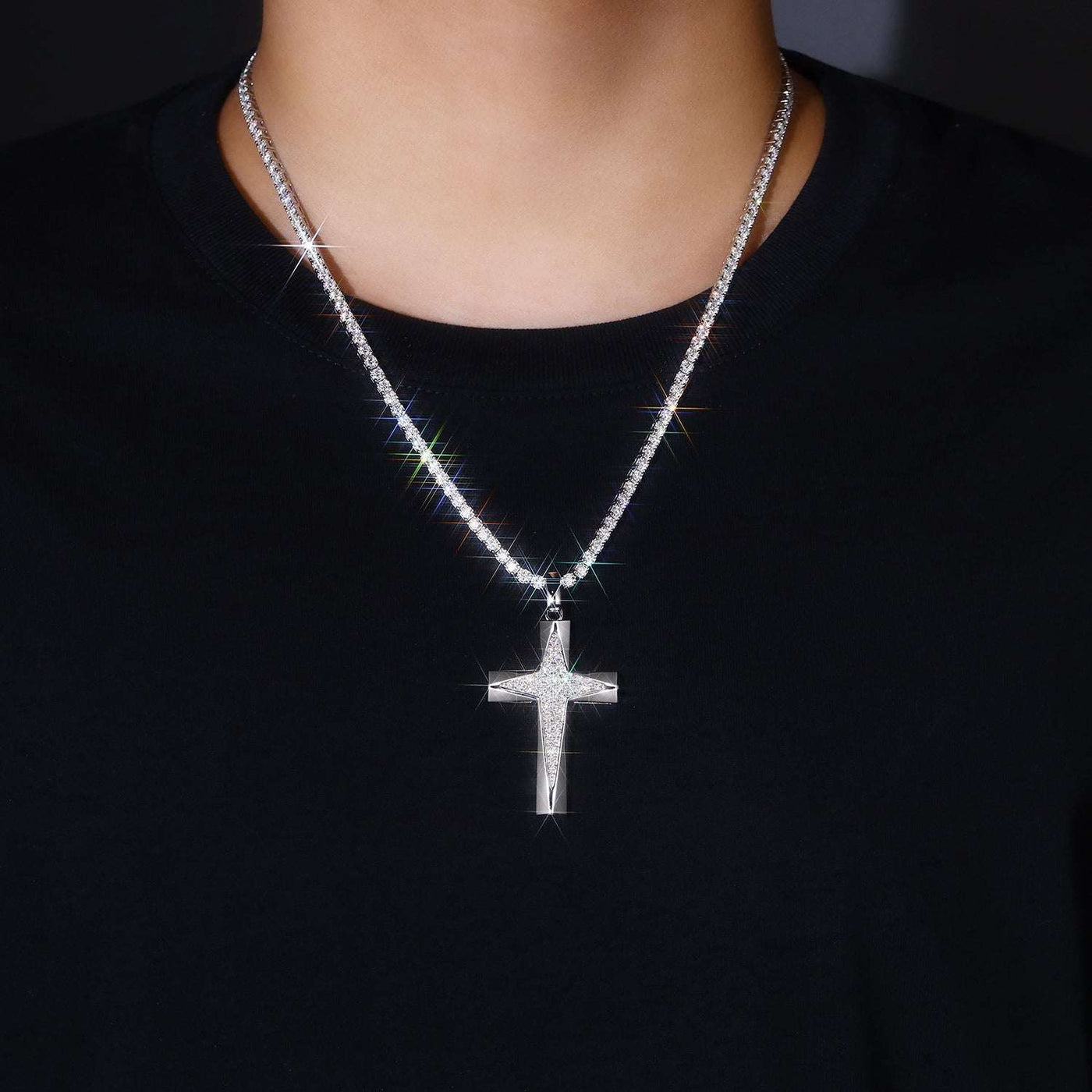 Luxury Moissanite Cross Necklace – Plated Pendant, Elegant Light Luxury Jewelry