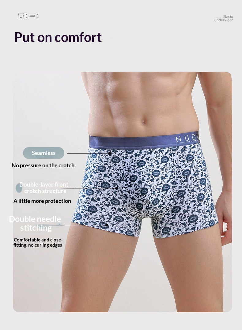 Men’s All-Cotton Boxer Briefs – Printed Design for Comfort & Style