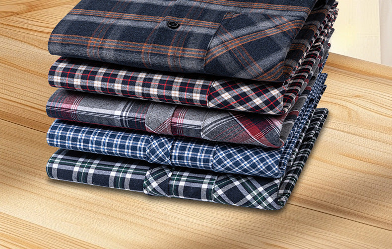 Retro Brushed Long-Sleeve Casual Cotton Plaid Shirt