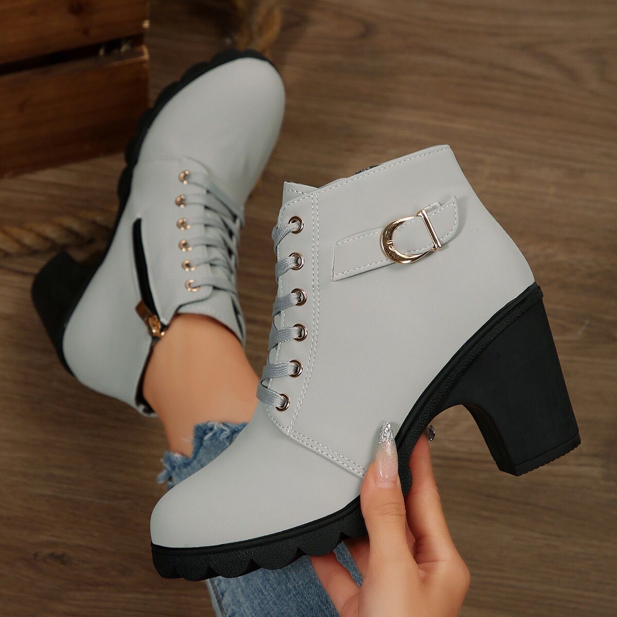 Women’s Cross-Tie Chunky Heel Ankle Boots