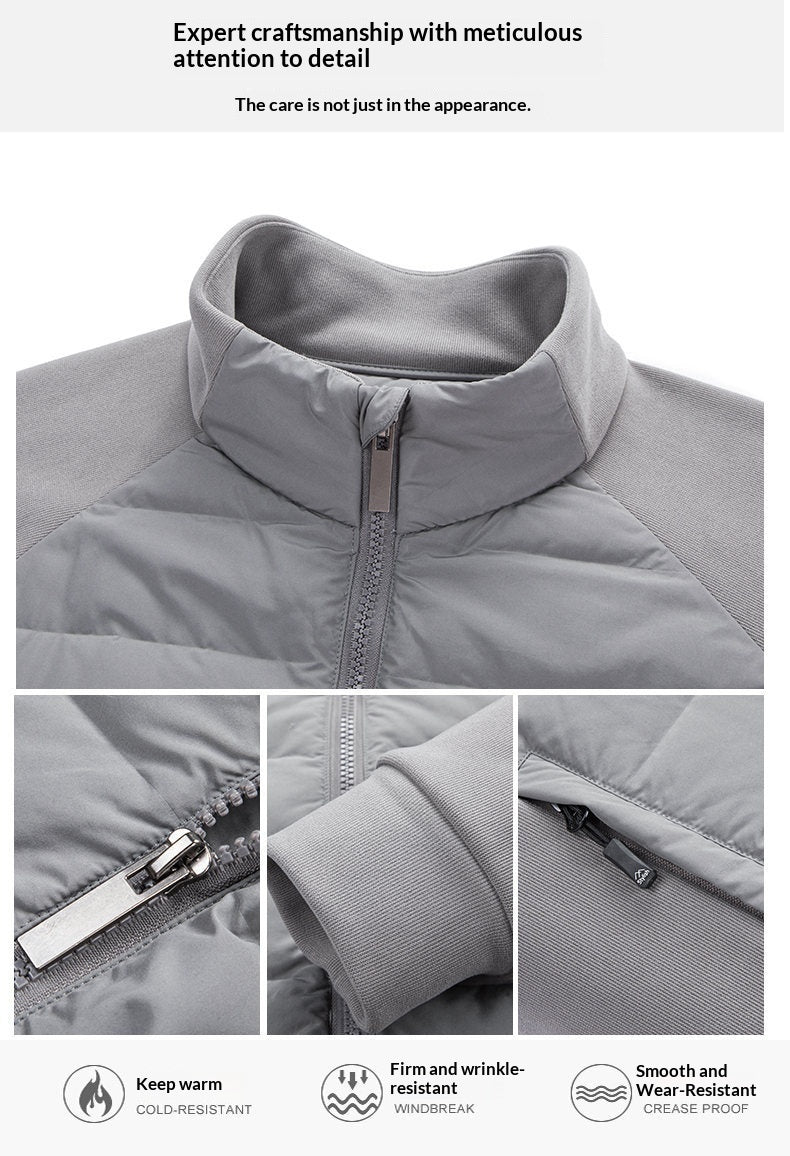 Men’s Stand-Up Collar Patchwork Down Jacket