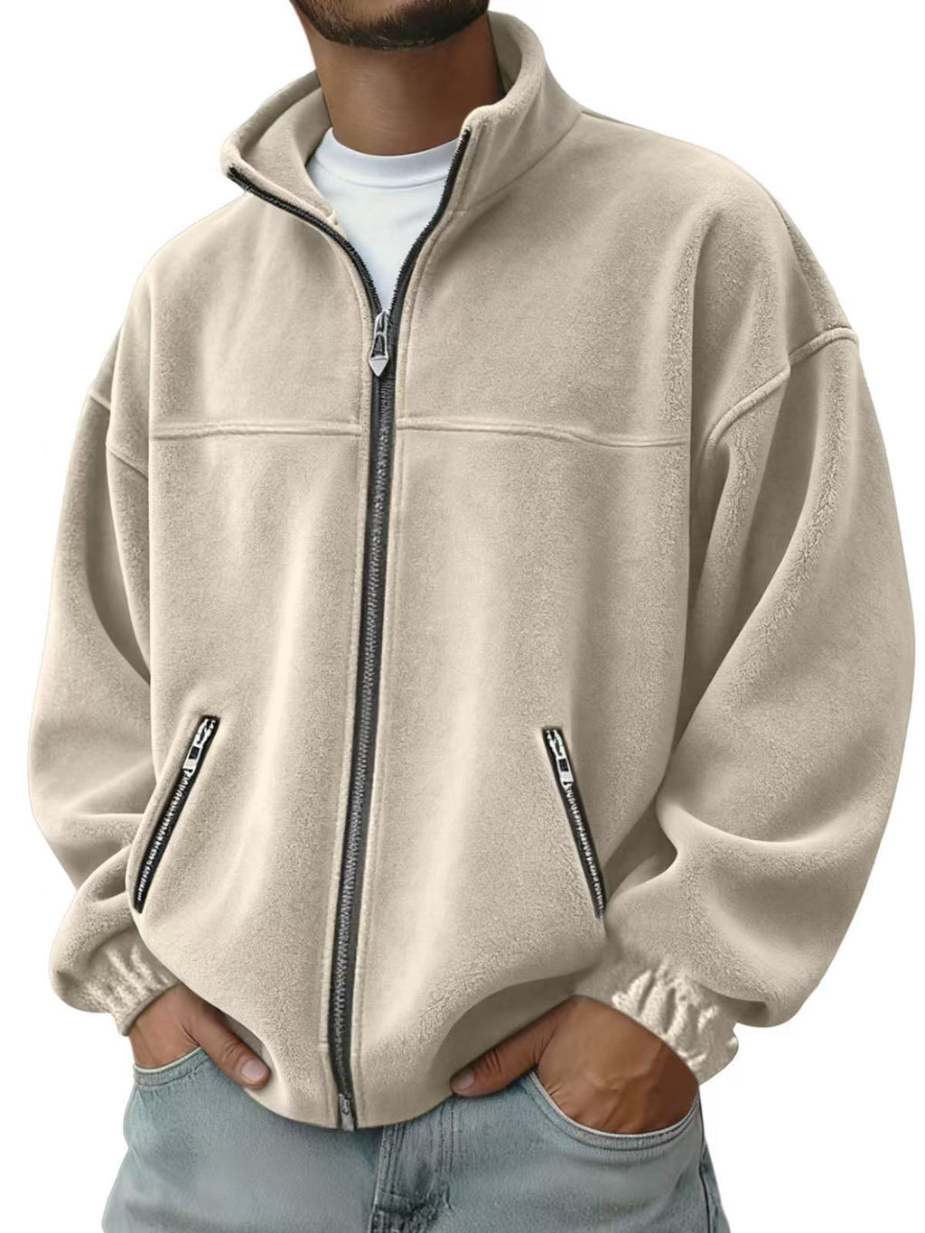 Fleece Stand-Up Collar Zip-Up Hoodie – Casual Jacket for Everyday