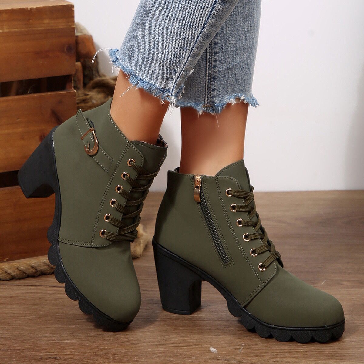 Women’s Cross-Tie Chunky Heel Ankle Boots