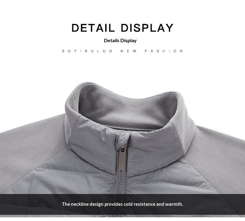 Men’s Stand-Up Collar Patchwork Down Jacket