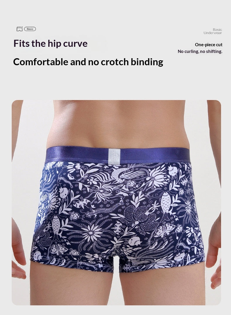 Men’s All-Cotton Boxer Briefs – Printed Design for Comfort & Style