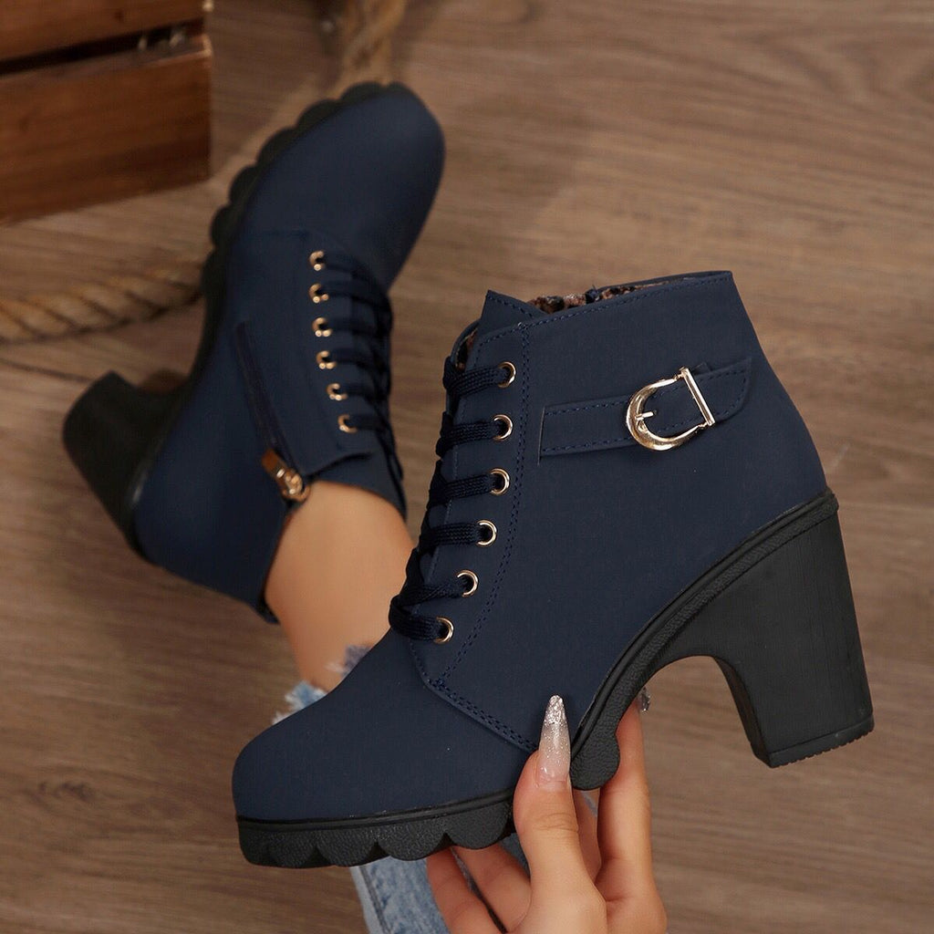 Women’s Cross-Tie Chunky Heel Ankle Boots
