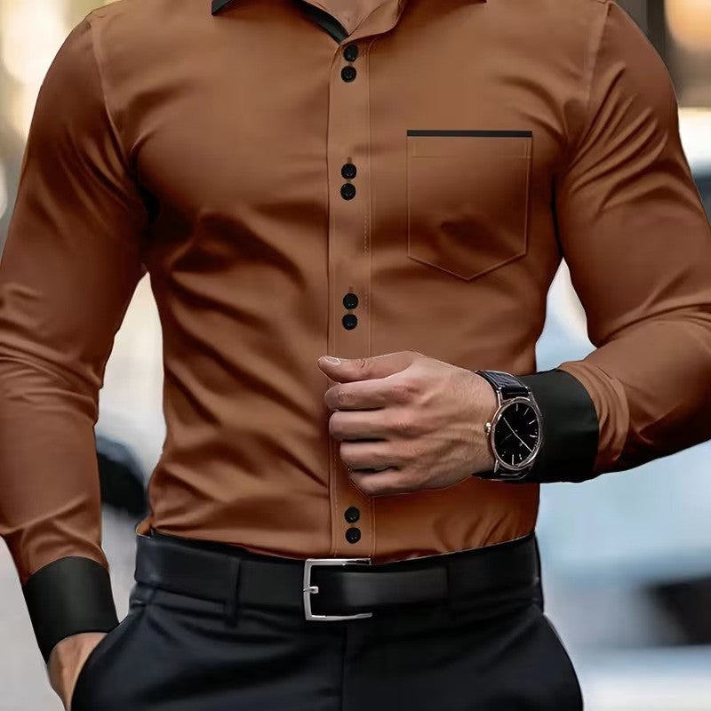 Men’s Casual Solid-Color Pocket Shirt
