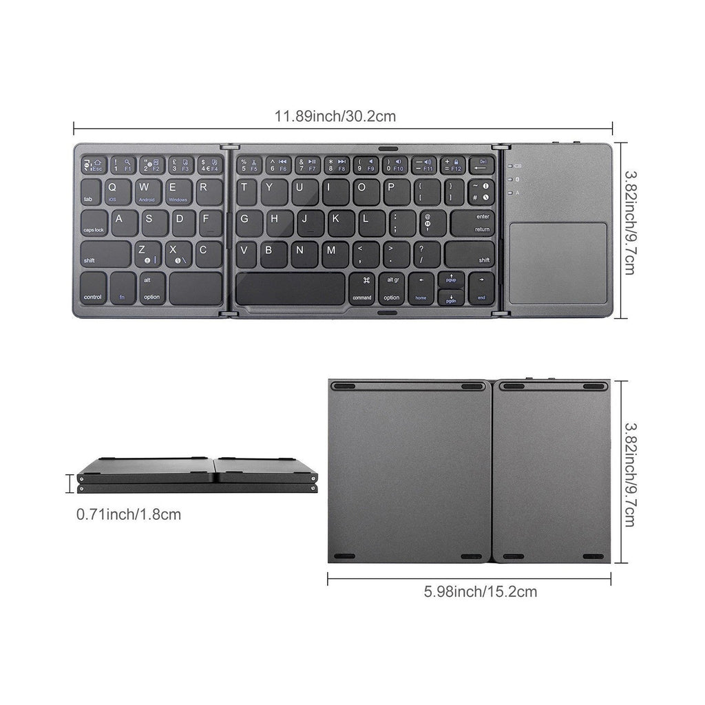 Mini Tri‑Fold Bluetooth Keyboard – Portable Thin Touch Keyboard
