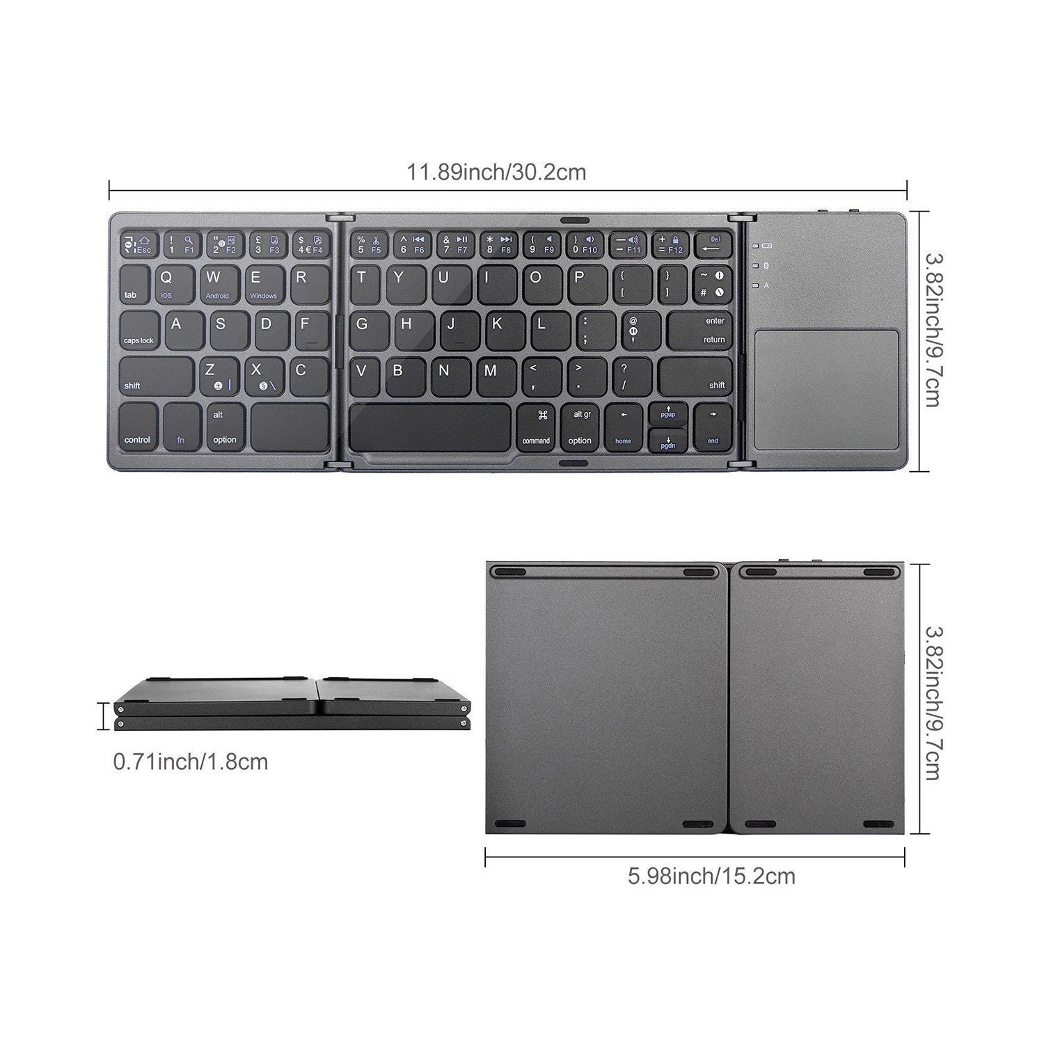 Mini Tri‑Fold Bluetooth Keyboard – Portable Thin Touch Keyboard