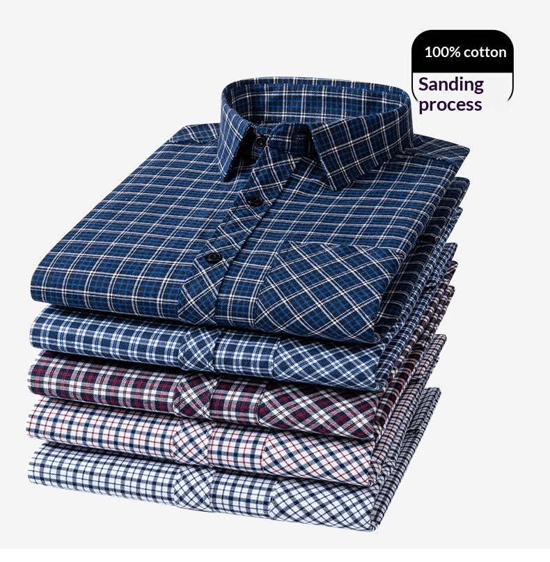 Retro Brushed Long-Sleeve Casual Cotton Plaid Shirt