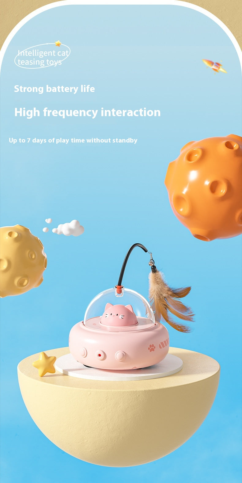 Smart Teaser Cat Toy – Electric UFO Feather Stick with Bell