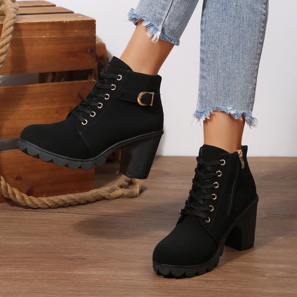Women’s Cross-Tie Chunky Heel Ankle Boots