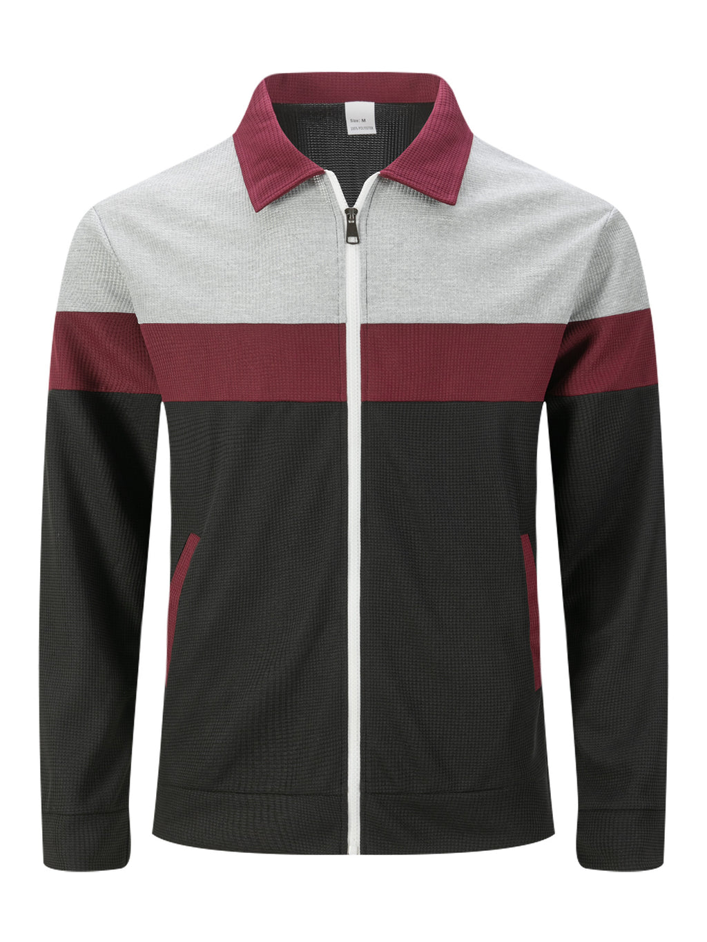 Waffle Knit Colorblock Cardigan – Notched Collar & Zippered Pockets