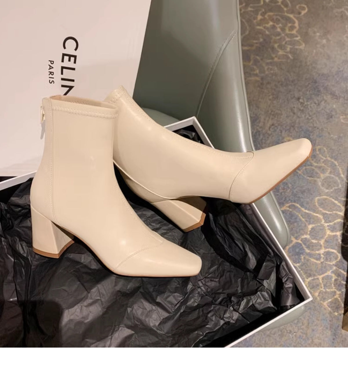 Women’s Off-White Elastic High-Heeled Boots