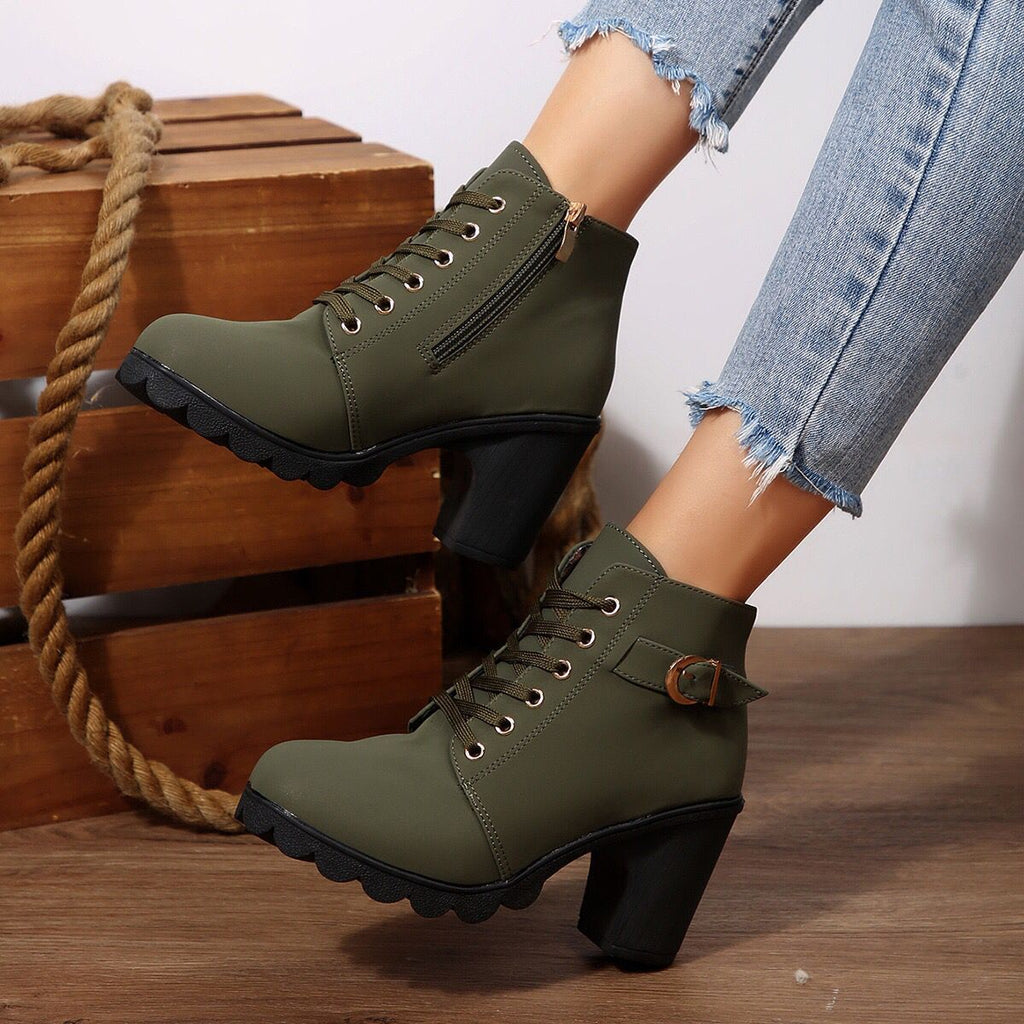 Women’s Cross-Tie Chunky Heel Ankle Boots