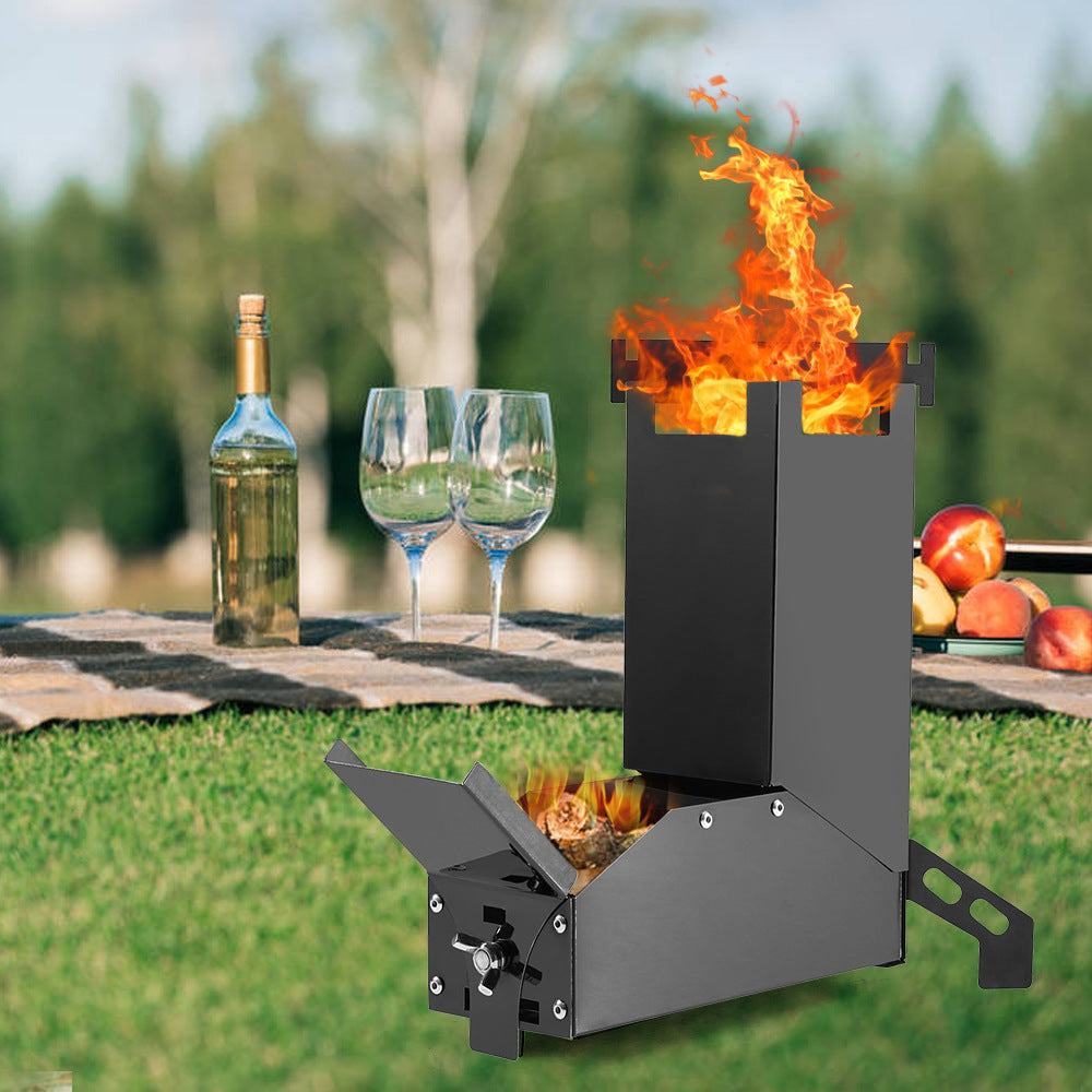 Black Titanium Portable Folding Camping BBQ Wood Stove