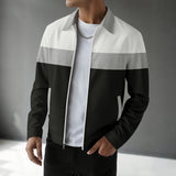 Waffle Knit Colorblock Cardigan – Notched Collar & Zippered Pockets