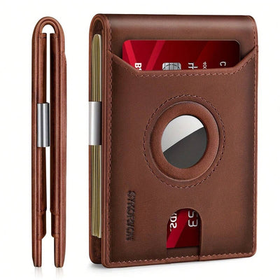 High-Capacity Slim Leather Wallet with Integrated AirTag Dock