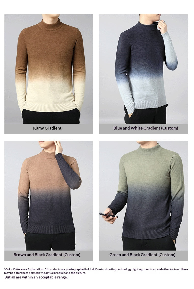 Gradient-Colored Slim-Fitting Thickened Men’s Pullover Sweater