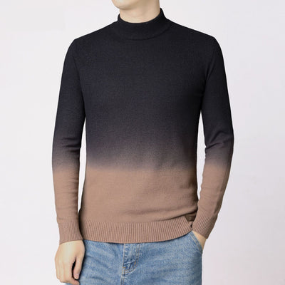 Gradient-Colored Slim-Fitting Thickened Men’s Pullover Sweater