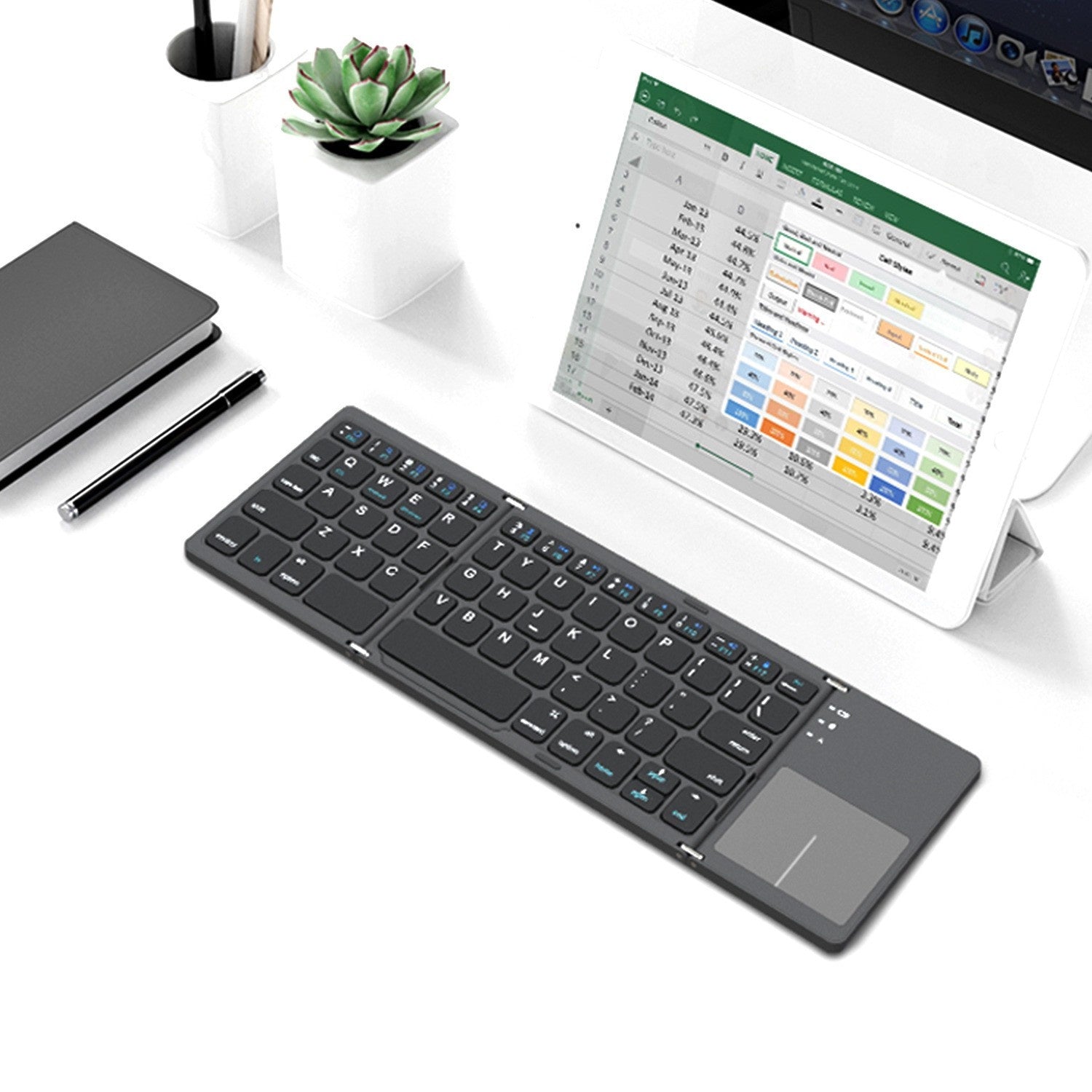 Mini Tri‑Fold Bluetooth Keyboard – Portable Thin Touch Keyboard
