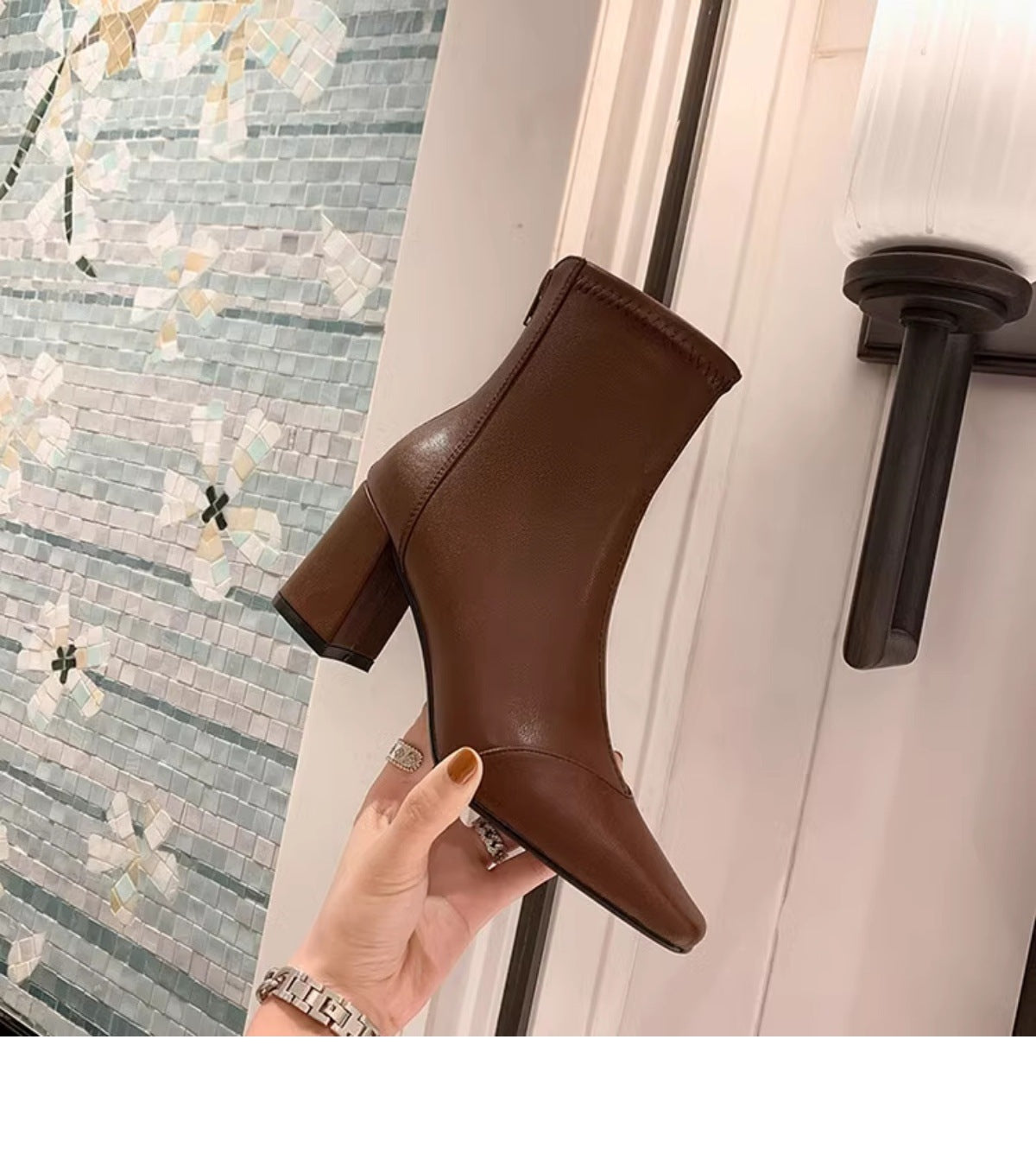 Women’s Off-White Elastic High-Heeled Boots