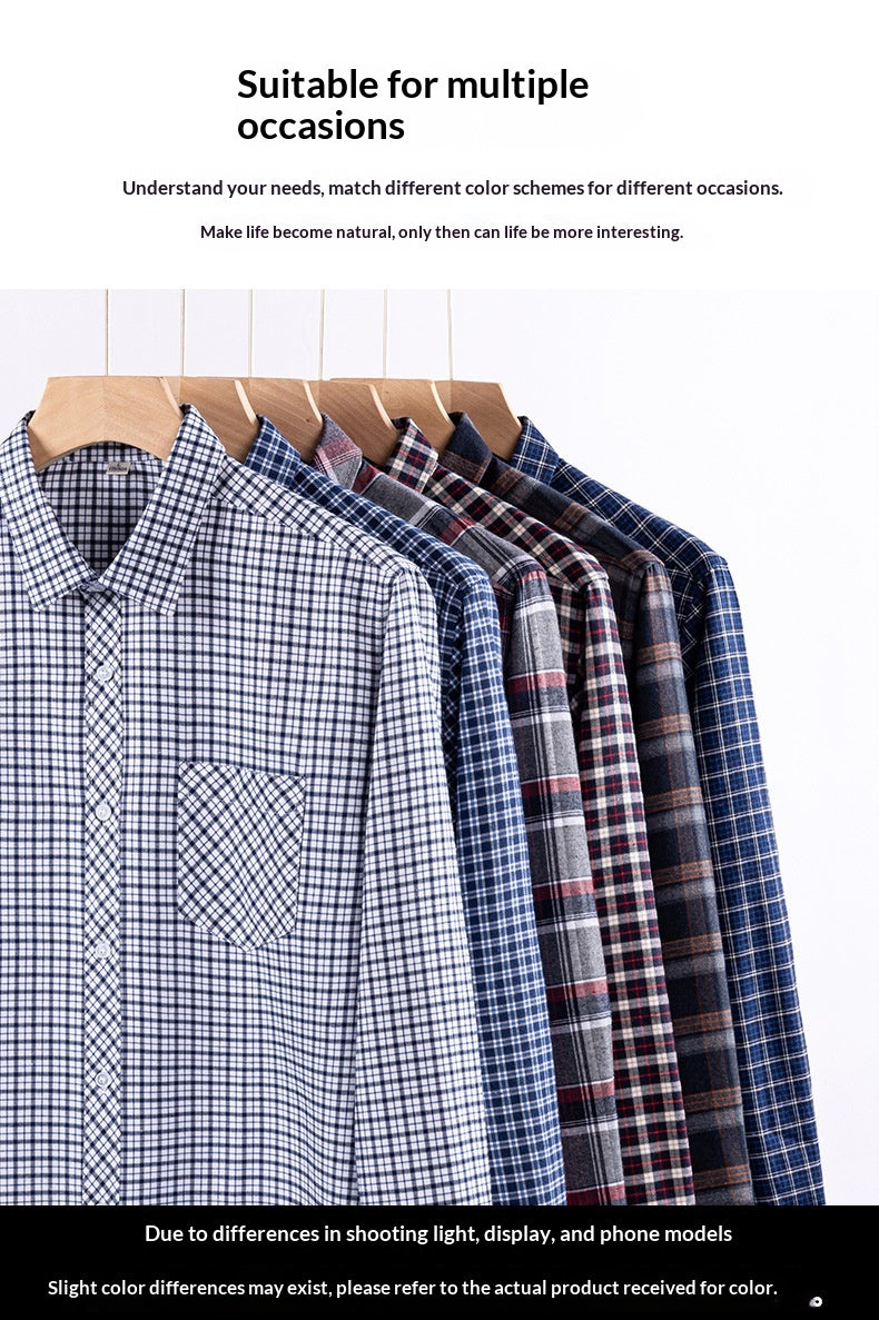 Retro Brushed Long-Sleeve Casual Cotton Plaid Shirt