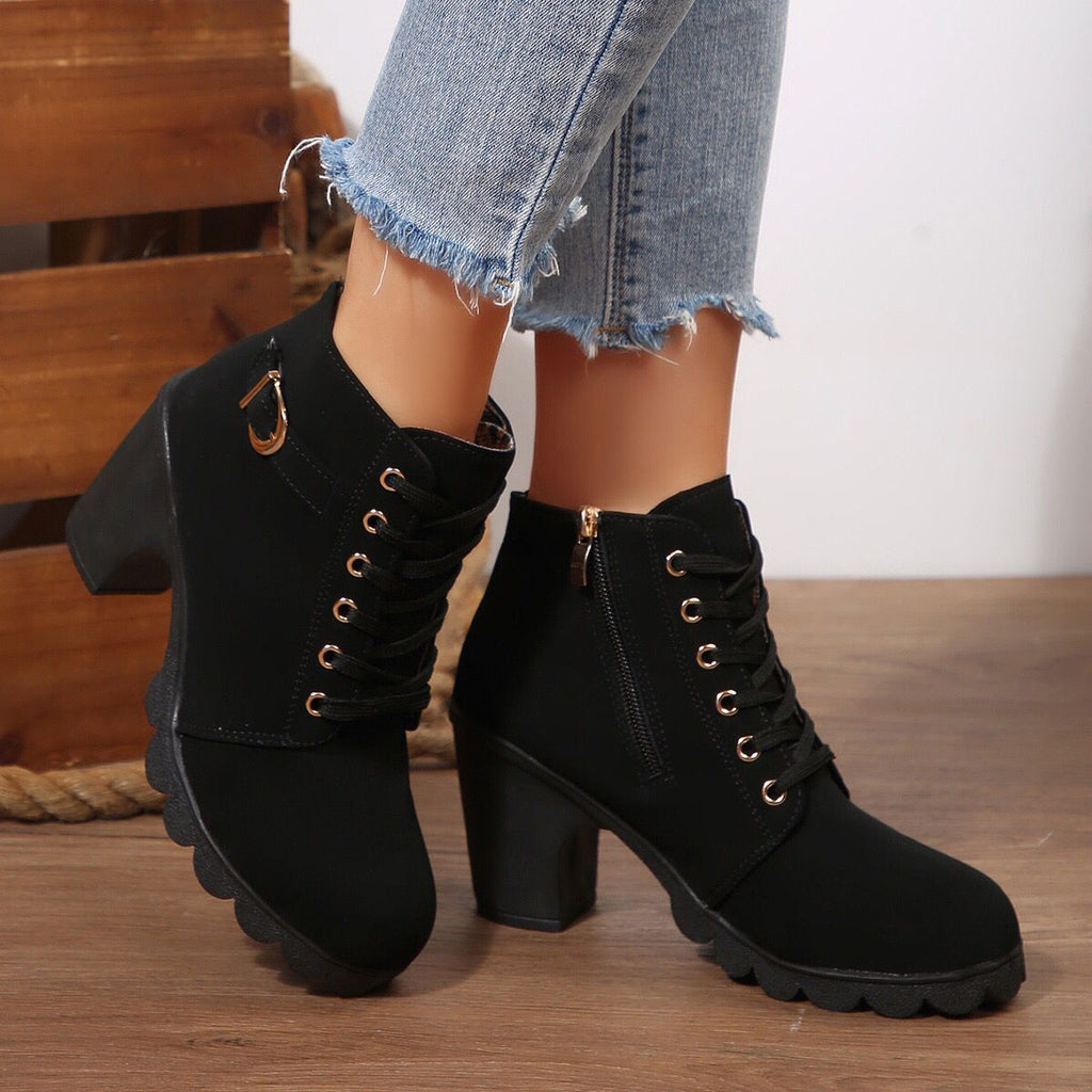 Women’s Cross-Tie Chunky Heel Ankle Boots