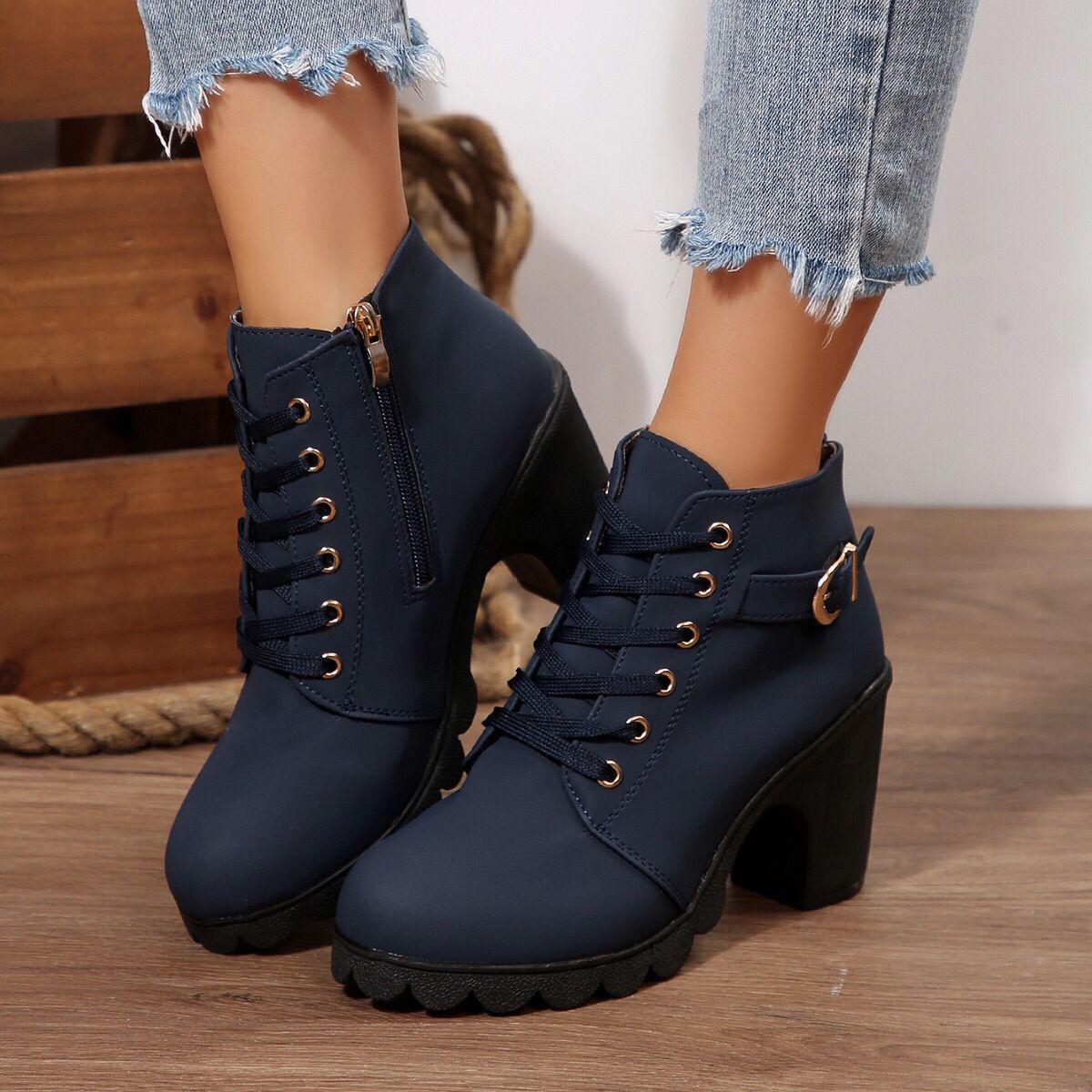 Women’s Cross-Tie Chunky Heel Ankle Boots