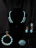 Retro Turquoise Jewelry Set – European & American Style Necklace, Earrings & Bracelet
