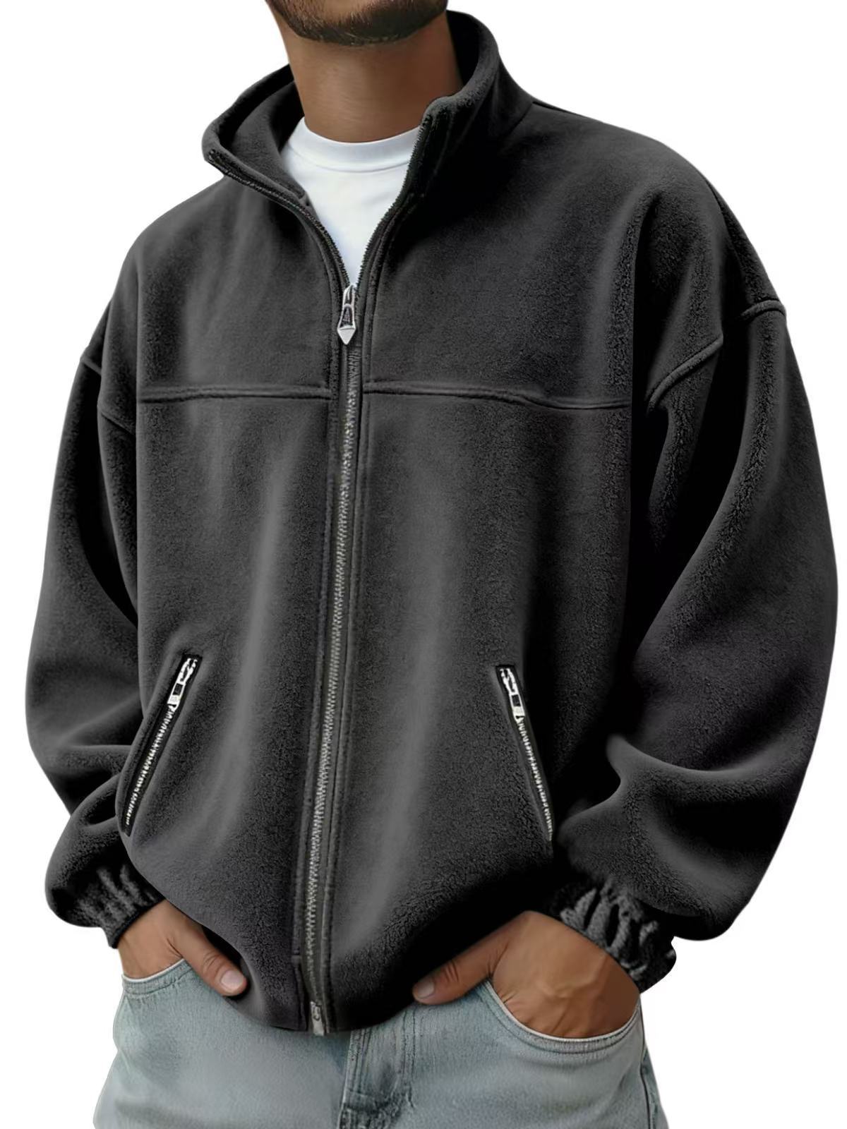 Fleece Stand-Up Collar Zip-Up Hoodie – Casual Jacket for Everyday