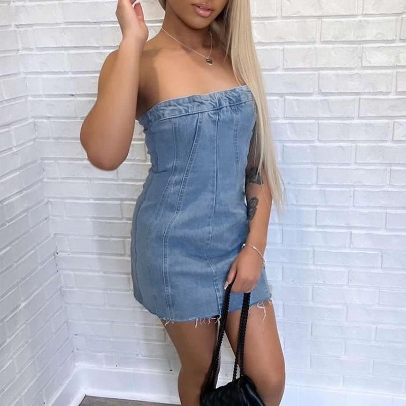 Fashion Backless Tube Denim Dress