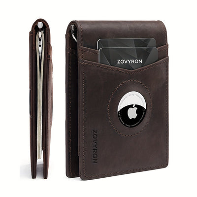 Slim Bifold Genuine Leather Wallet with Integrated AirTag Track Holder