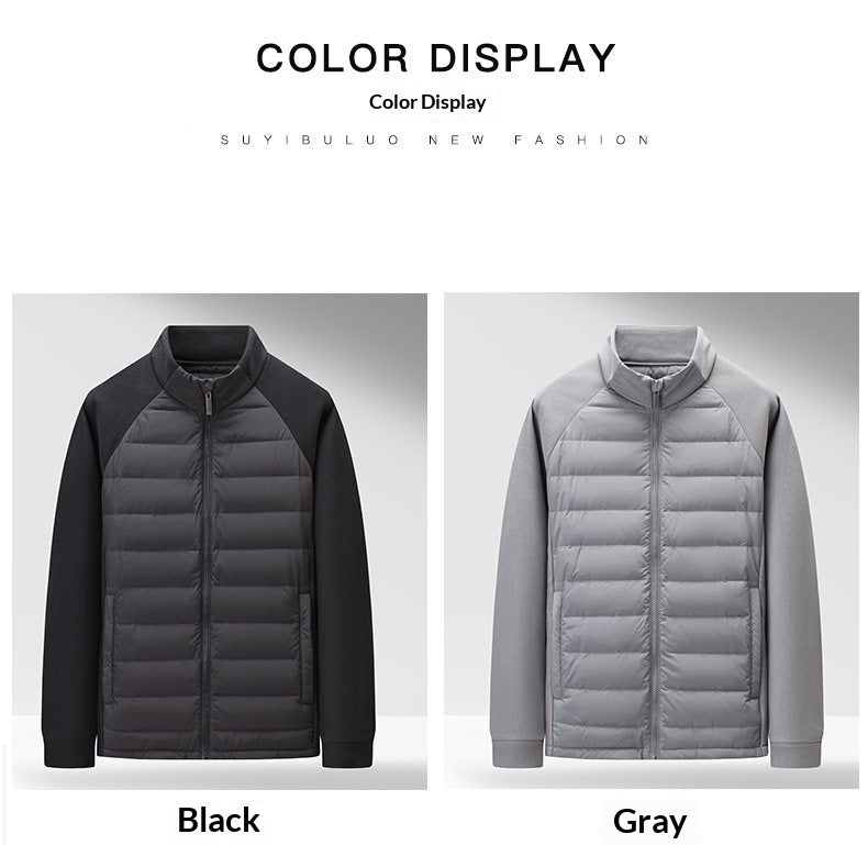 Men’s Stand-Up Collar Patchwork Down Jacket