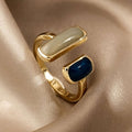 French Vintage Enamel Ring – Retro Golden Adjustable Open Ring, Elegant Daily Jewelry