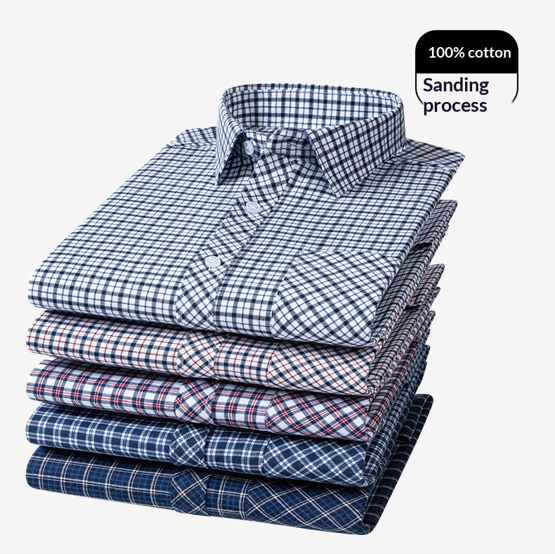 Retro Brushed Long-Sleeve Casual Cotton Plaid Shirt