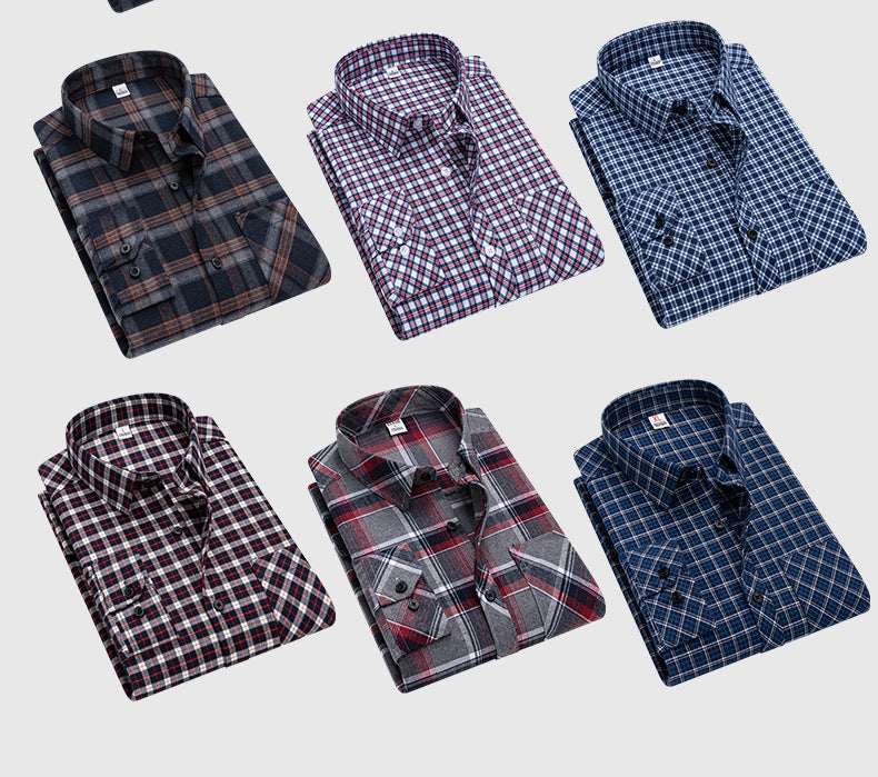 Retro Brushed Long-Sleeve Casual Cotton Plaid Shirt
