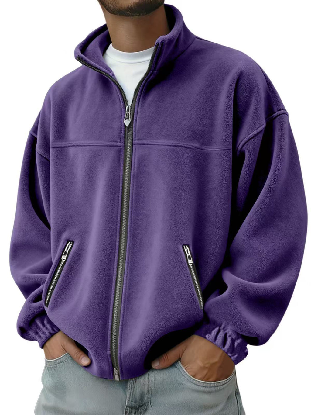 Fleece Stand-Up Collar Zip-Up Hoodie – Casual Jacket for Everyday