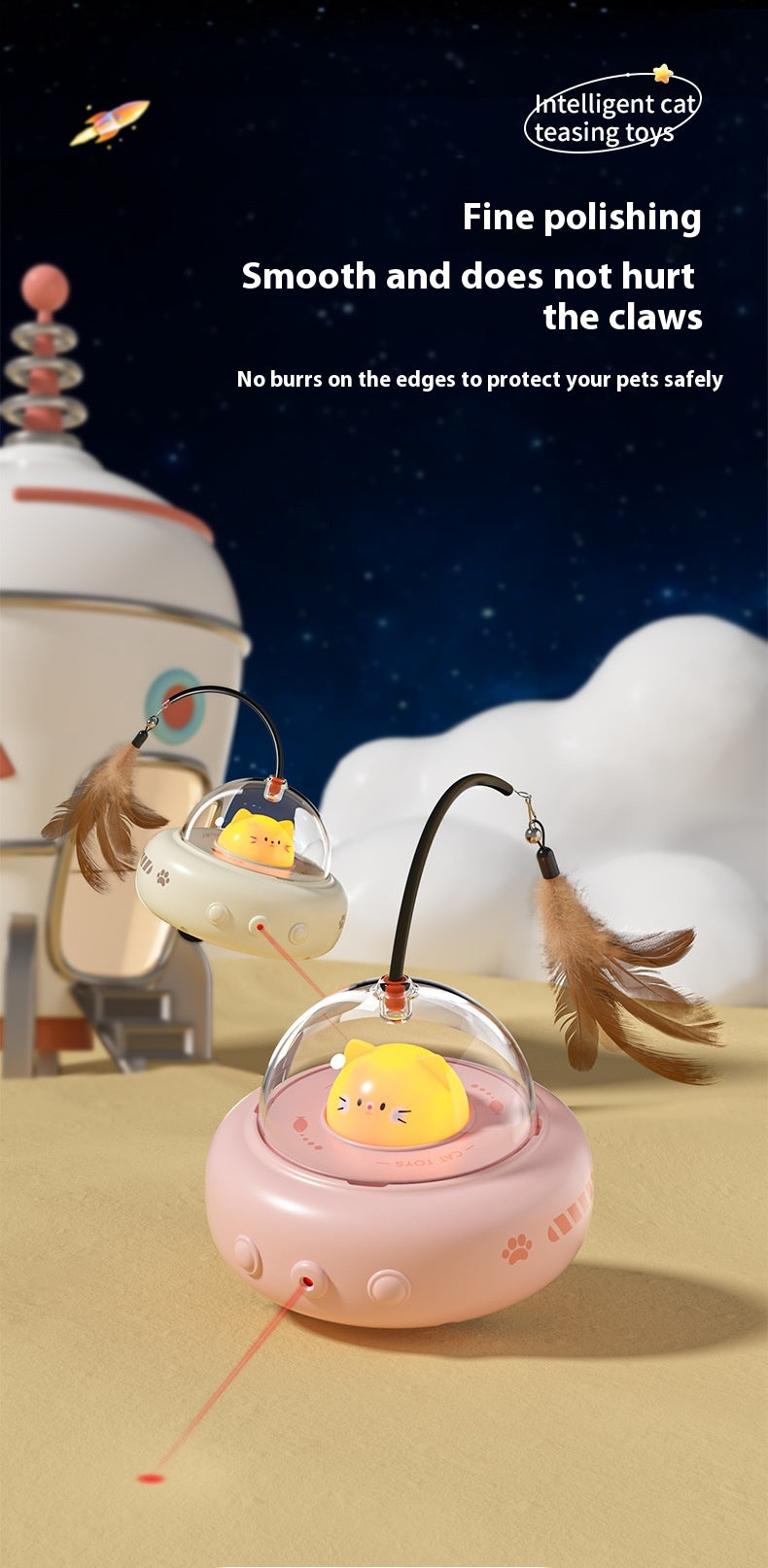 Smart Teaser Cat Toy – Electric UFO Feather Stick with Bell