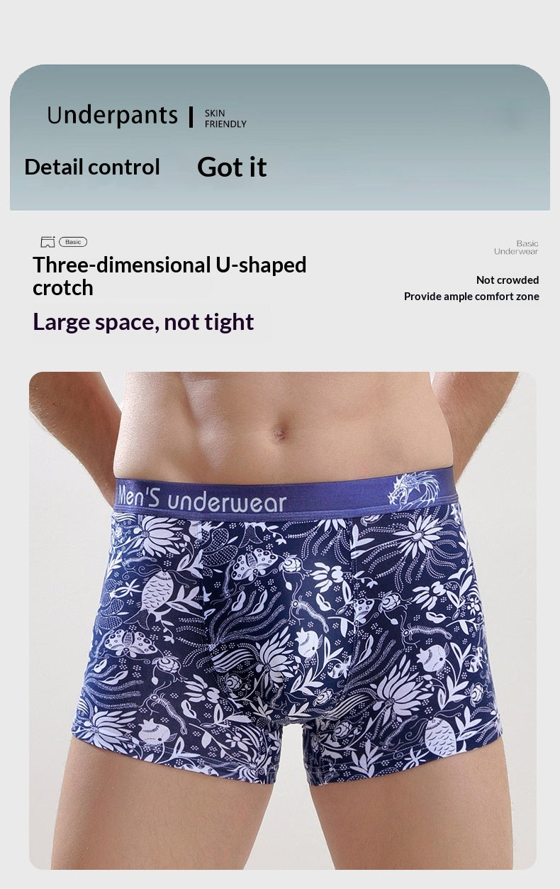 Men’s All-Cotton Boxer Briefs – Printed Design for Comfort & Style